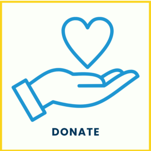 Hand holding a heart icon. Text reads: Donate.