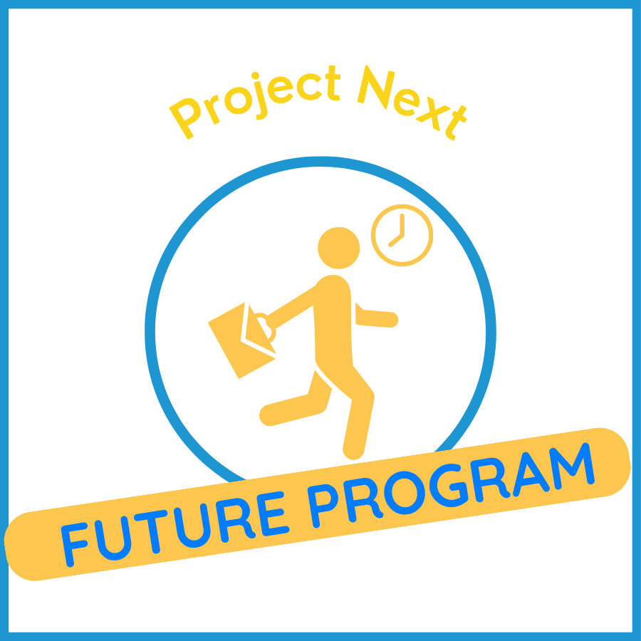 Circular icon of a person running with a backpack. Text reads: Project Next, Future Program.