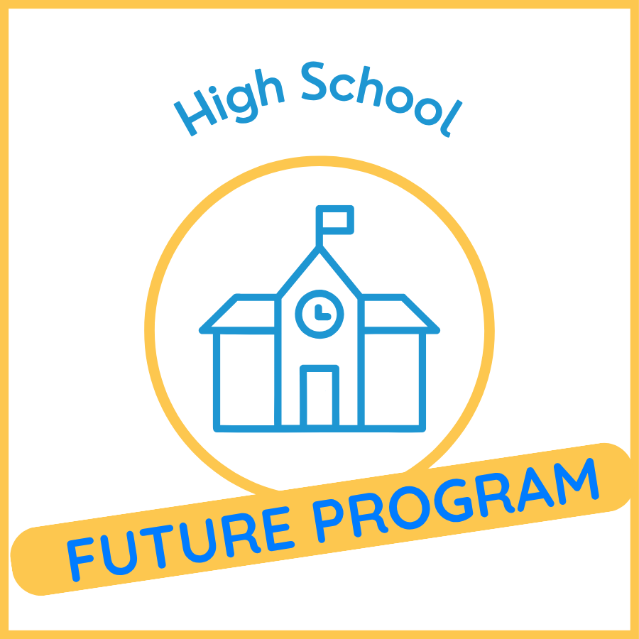 Circular icon of a school building. Text reads: High School, Future Program.